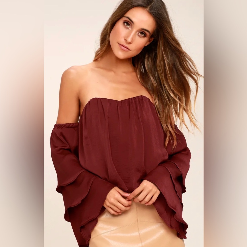 Lulus Elegant Off-Shoulder Burgundy Top